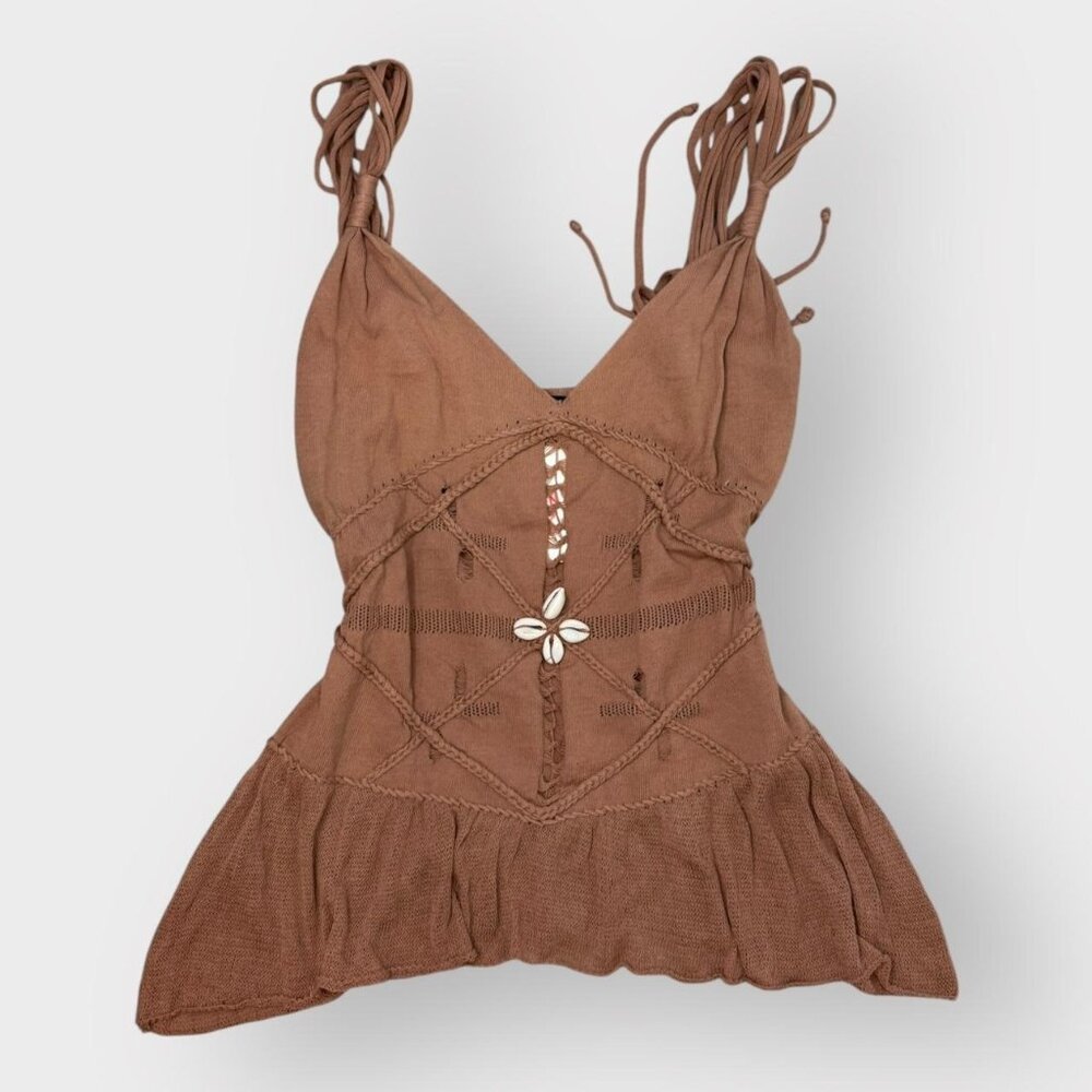 Brown Crochet Shell Top – Boho Y2K